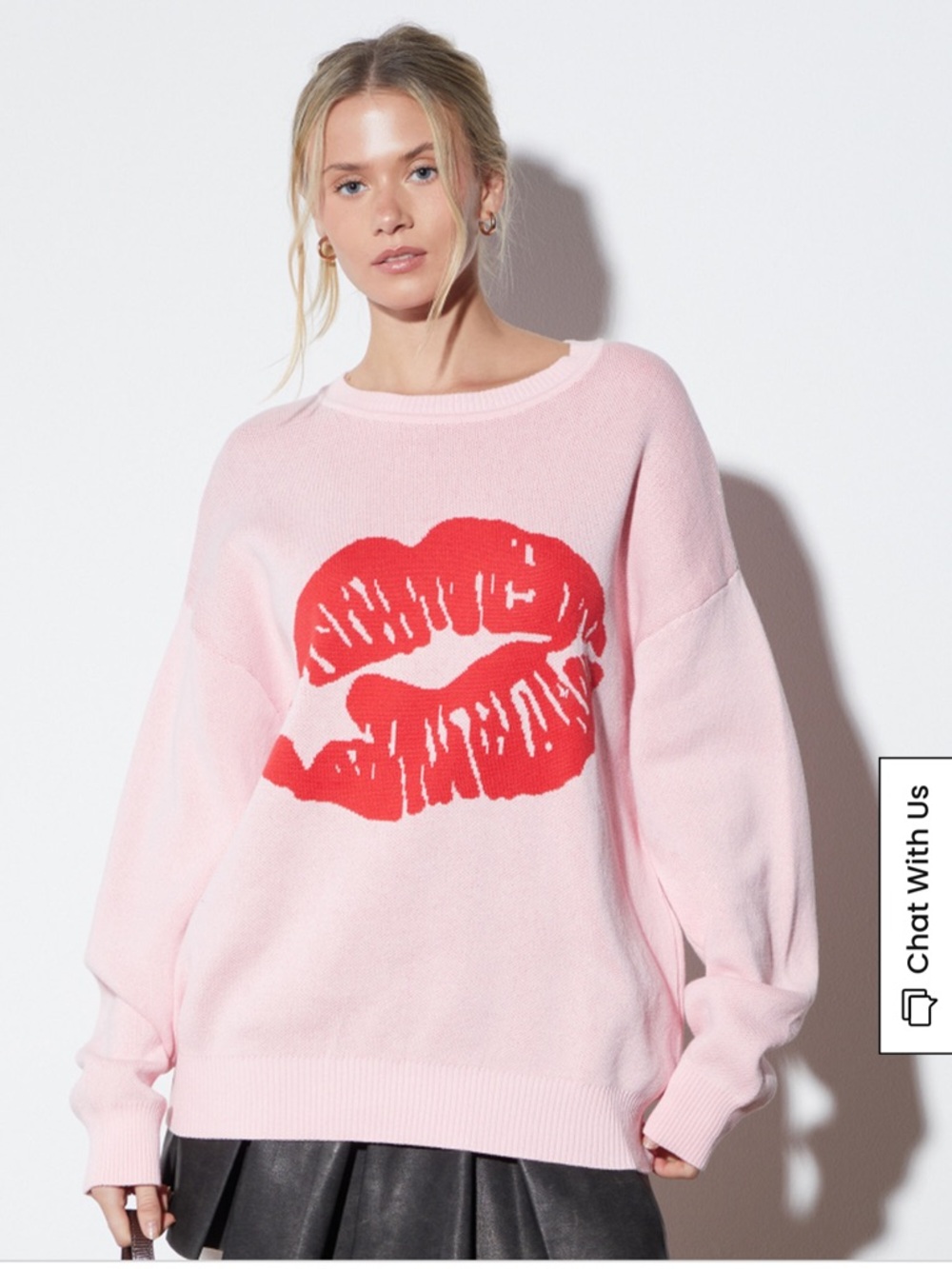 PacSun Kiss Star Oversized Sweater Pink Lip Graphic Knit Small Comfy Y2K Girly